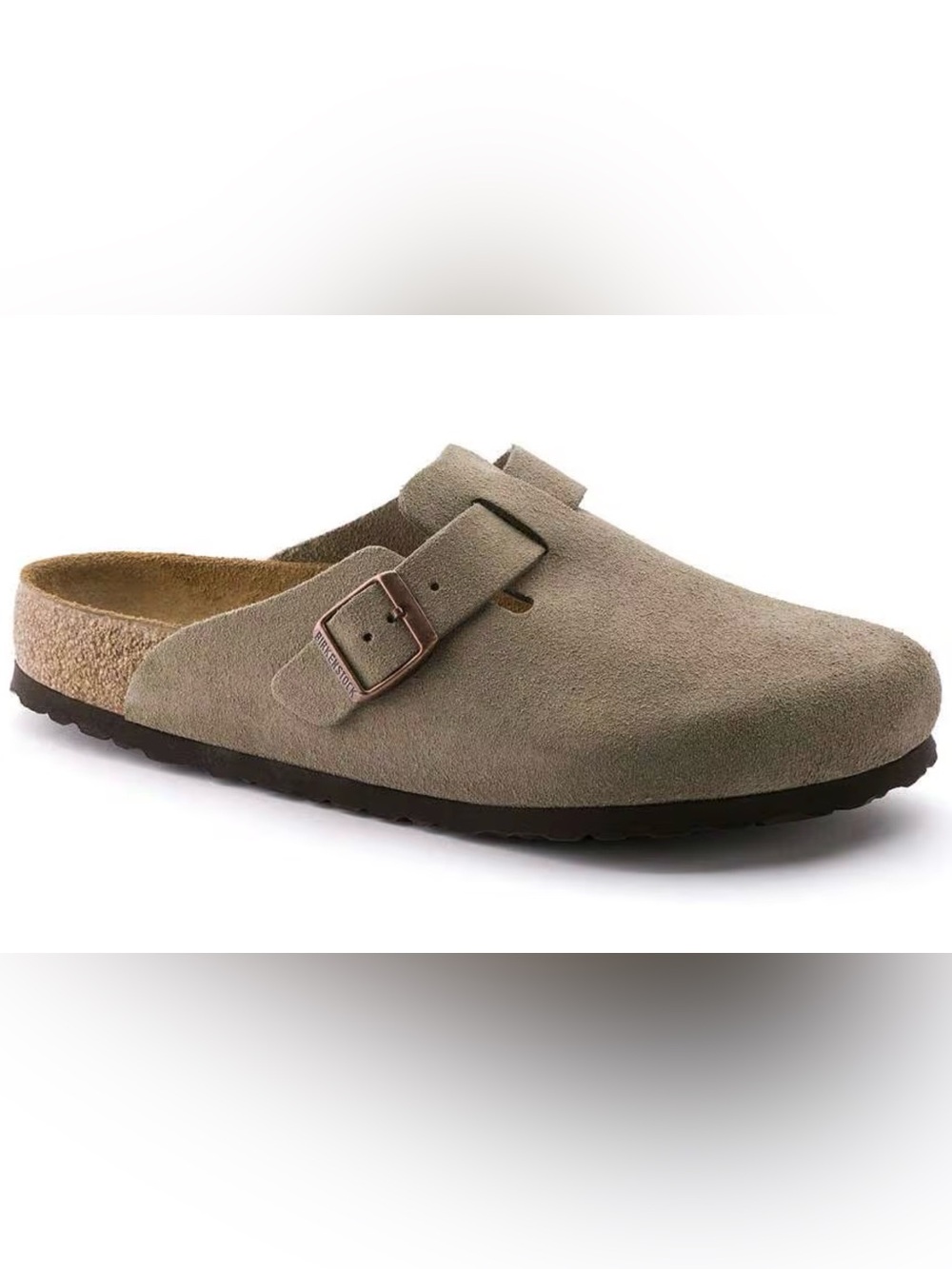 Birkenstock Women’s Suede Clog in Taupe Boston soft Footbed